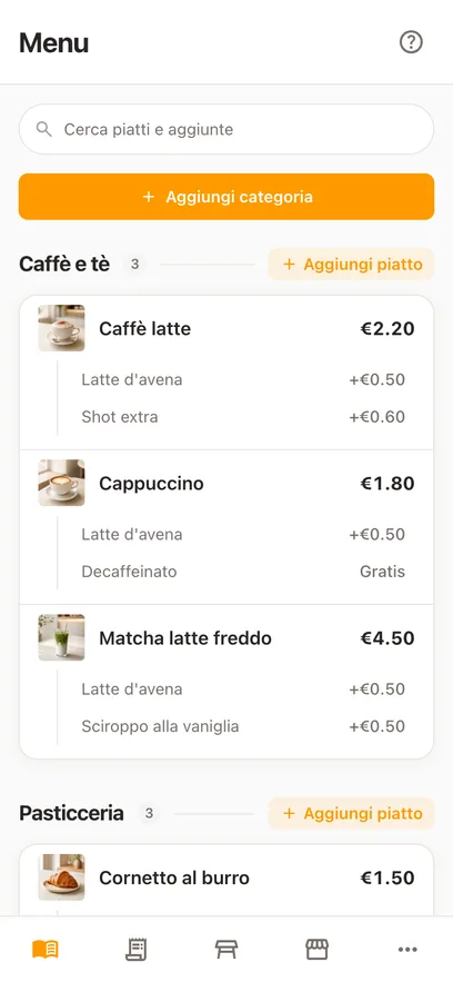 Lo stesso menu del bar sullo smartphone, nello stesso browser, disposto per un pollice solo